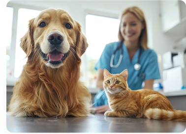 Veterinaria con perro y gato